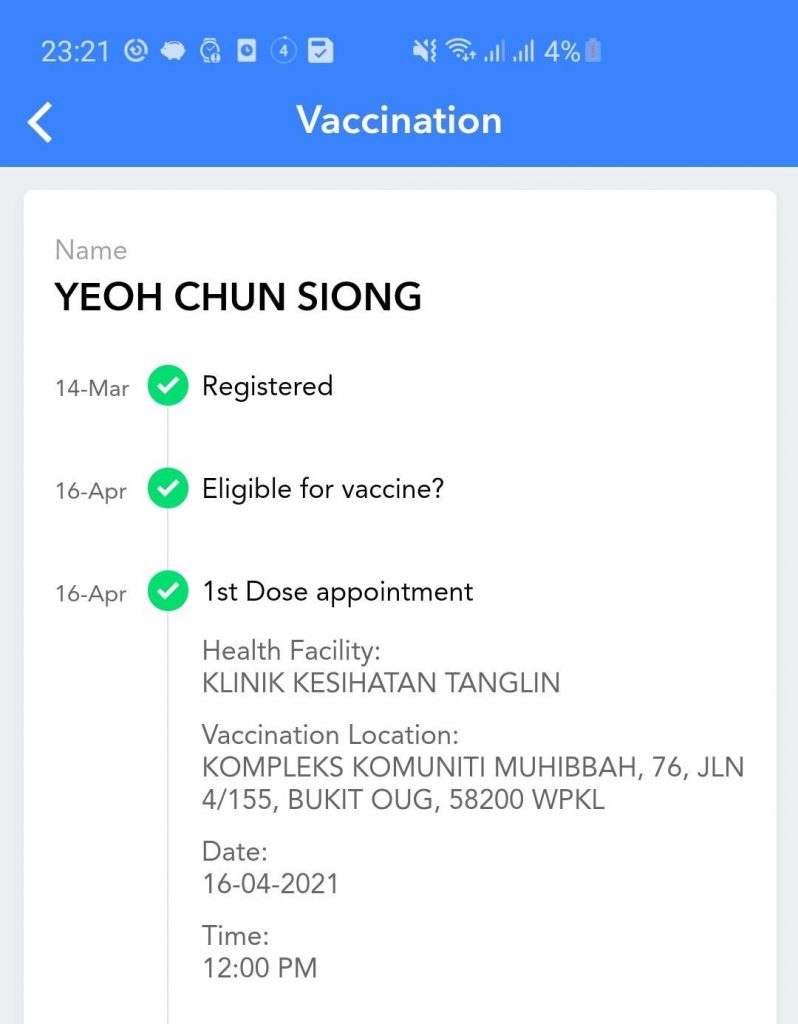 Mysejahtera vaccine appointment status